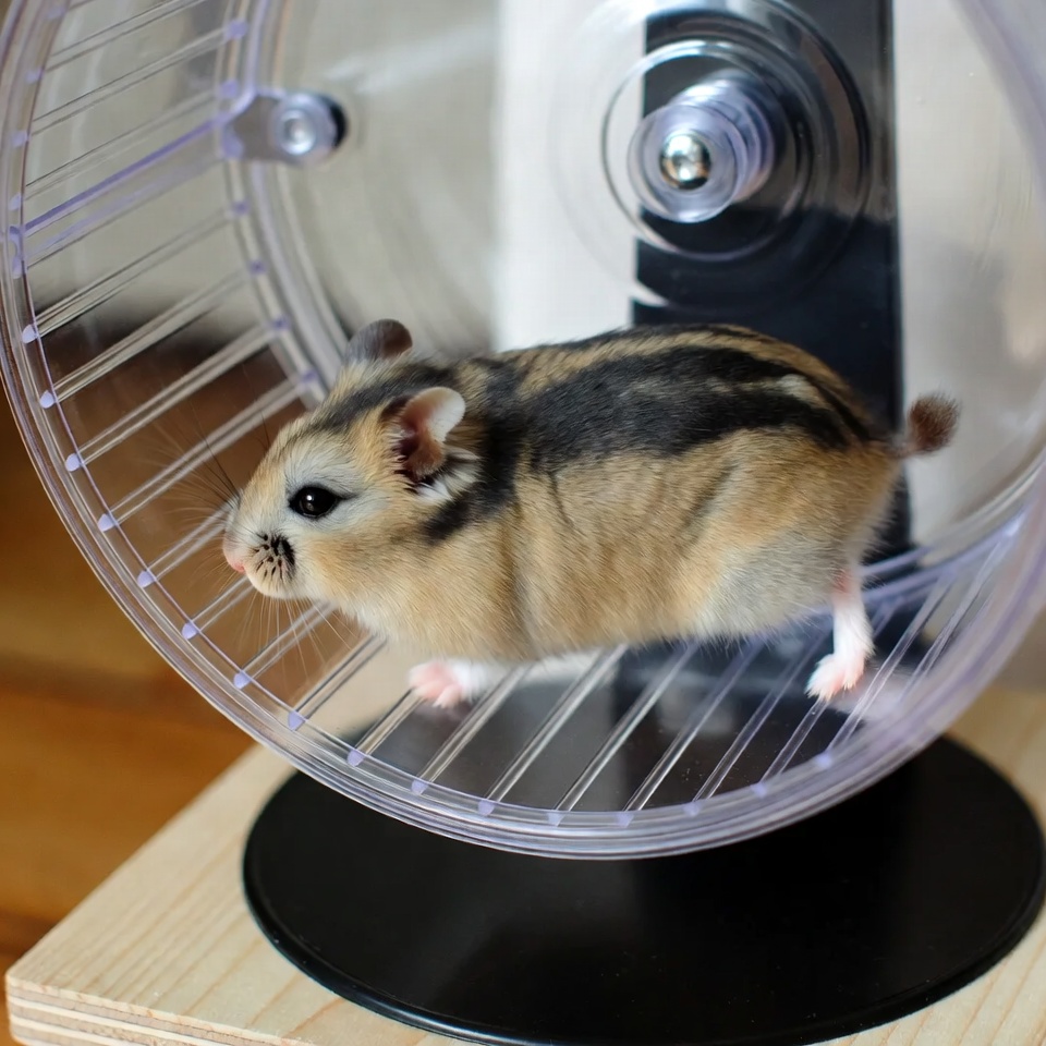 a hamster running on a wheel