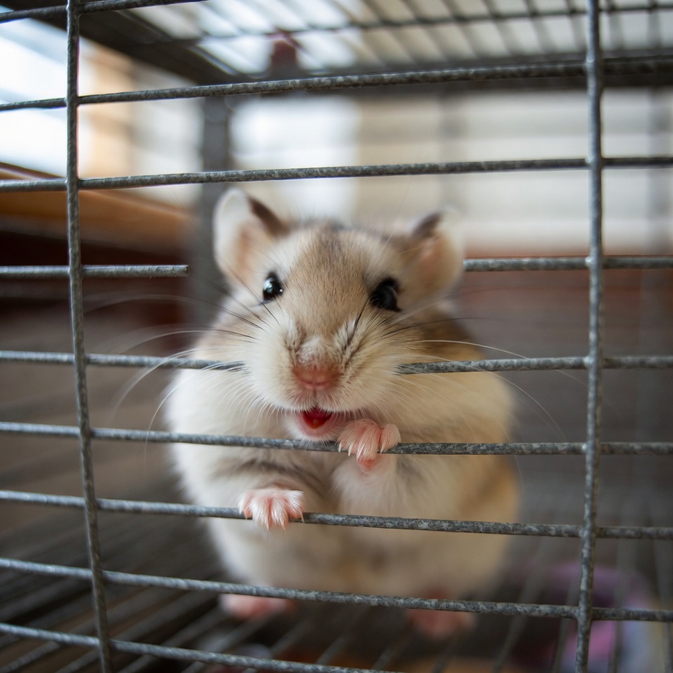 Hamster chewing the cage